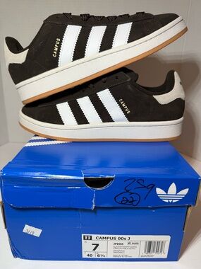 adidas Campus Kids Suede Sneakers - Black/White with Gum Sole